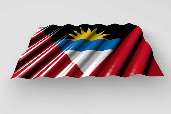 Wonderful glossy flag of Antigua and Barbuda with big folds lie isolated on grey - any celebration flag 3d illustration — Stock Photo, Image