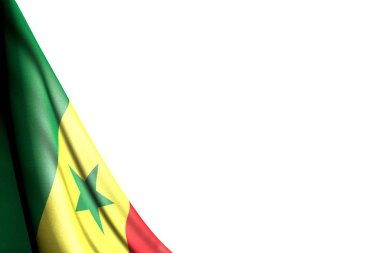 Köşede asılı Senegal bayrağının izole edilmiş harika bir tasviri - metniniz için beyaz üzerine yapılmış bir maket - herhangi bir kutlama bayrağı 3d illüstrasyonu