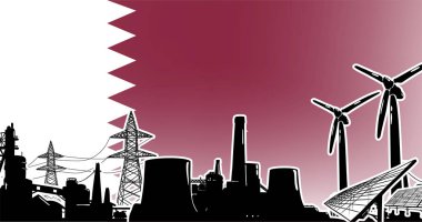 Katar vektöründe güneş panelleri, rüzgar türbini, atom ve ısı santralleri ve elektrik hatlarıyla enerji üretimi