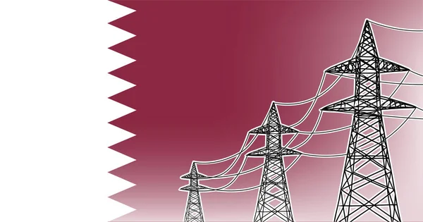 卡塔尔供电线路矢量概念 国旗背景上的3个电高压电杆 颜色为栗色 — 图库矢量图片