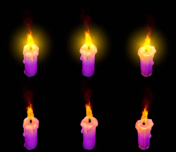 Krásný tenký fialový zářící včelí vosk svíčka s a bez zvýraznění izolované podání, datum koncept - 3d ilustrace objektů — Stock fotografie