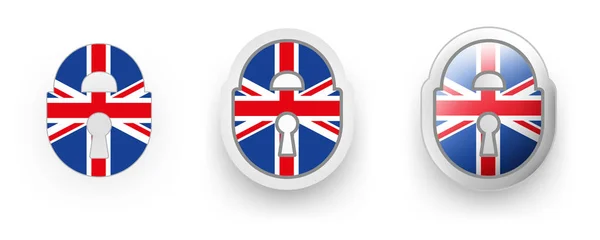 Vektor Ikonok Egyesült Királyság Zászló Pajzs Gomb Fogaskerék Lapos Volumetrikus — Stock Vector