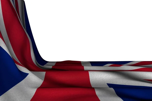 Schöne isolierte Attrappe der Flagge des Vereinigten Königreichs (UK), die in der Ecke auf Weiß hängt, mit freiem Platz für Inhalte - jede Feier-Flagge 3D-Illustration — Stockfoto