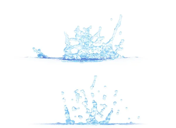 Ilustração 3D de duas vistas laterais de água agradável respingo mockup isolado em branco, ilustração criativa — Fotografia de Stock