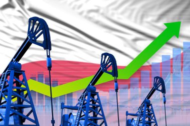 Polonya bayrağının arka planında büyüyen grafik - Polonya petrol endüstrisi veya pazar konseptinin endüstriyel çizimi. 3d Görüntü