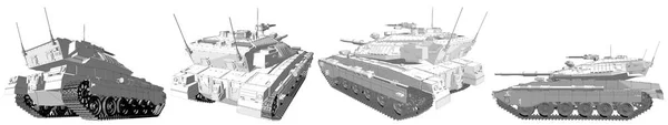 Cartoon style outlined isolated 3D heavy tank with not existing design, highly detailed modern tanks concept - military 3D Illustration — 스톡 사진