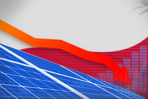 Poland solar energy power lowering chart, arrow down - environmental natural energy industrial illustration. 3D Illustration — 스톡 사진