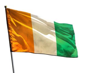 Açık beyaz arkaplan üzerinde dalgalanan Cote d Fildişi bayrağı izole edildi. 