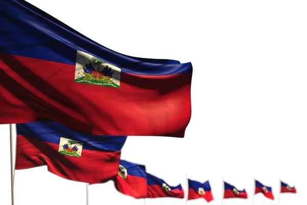 Beau Haïti drapeaux isolés placés en diagonale, image avec bokeh et place pour le contenu - n'importe quel drapeau de fête illustration 3D — Photo