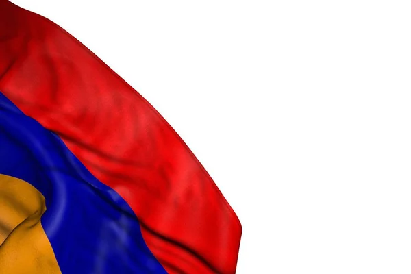 Maravilhosa bandeira da Armênia com grandes dobras colocar no canto inferior esquerdo isolado no branco - qualquer ocasião bandeira ilustração 3d — Fotografia de Stock