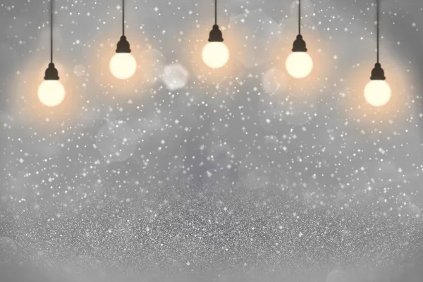 Azul bonito brilhante brilho luzes desfocado lâmpadas bokeh fundo abstrato com faíscas voar, textura mockup festivo com espaço em branco para o seu conteúdo — Fotografia de Stock