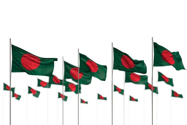 Maravillosas banderas aisladas de Bangladesh colocadas en fila con bokeh y lugar para el texto - cualquier ocasión bandera 3d ilustración —  Fotos de Stock