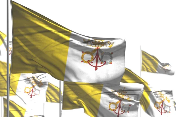 Birçok kutsal bayrak beyaz üzerine izole edilmiş dalgadır - seçici odaklı resim - herhangi bir bayrak 3d illüstrasyon — Stok fotoğraf
