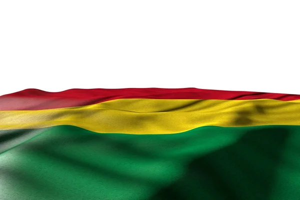 Bela imagem mockup da bandeira da Bolívia mentira com perspectiva vista isolada no branco com lugar para o seu conteúdo - qualquer ocasião bandeira ilustração 3d — Fotografia de Stock