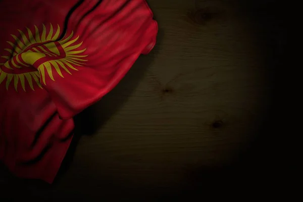 Ilustração escura bonito da bandeira do Quirguistão com grandes dobras em madeira escura com espaço livre para o seu texto qualquer ocasião bandeira ilustração 3d — Fotografia de Stock
