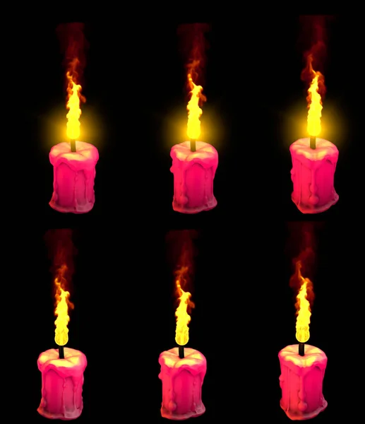 Красива горить товста червона воскова свічка ізольована на чорному з підсвічуванням - спокійна концепція, 3D ілюстрація об'єкта — стокове фото