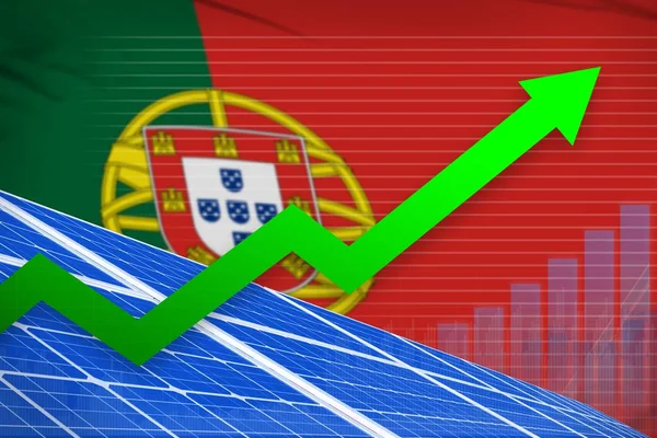 Portugal solar energy power rising chart, arrow up - alternative natural energy industrial illustration. 3D Illustration — Stock Photo, Image