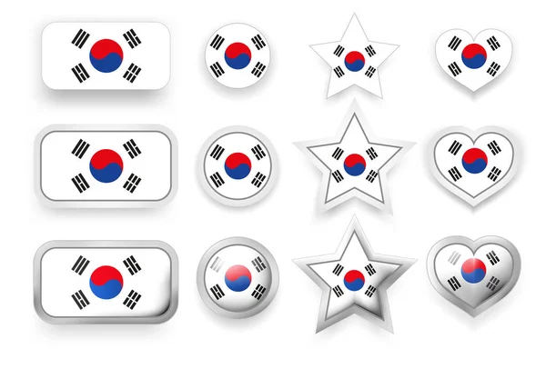 Zestaw Etykiet Wektorowych Republiki Korei Korea Południowa Przycisk Flagi Okrągły — Wektor stockowy