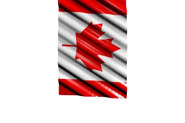 Aika loistava lippu Kanadan iso taittuu roikkuu ylhäältä eristetty valkoinen mikä tahansa juhla lippu 3d kuva — kuvapankkivalokuva
