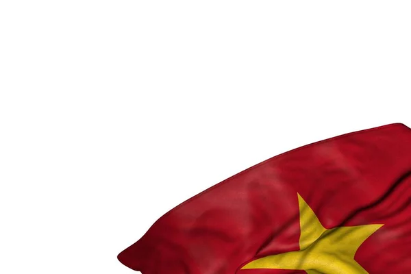 Bella bandiera del Vietnam con grandi pieghe che giacciono in basso a destra isolato su bianco - qualsiasi bandiera celebrazione 3d illustrazione — Foto Stock