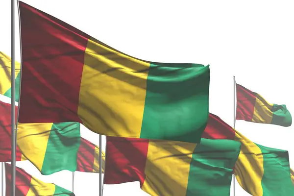 Bonito muchas banderas de Guinea son onda aislada en blanco - cualquier bandera de vacaciones 3d ilustración — Foto de Stock