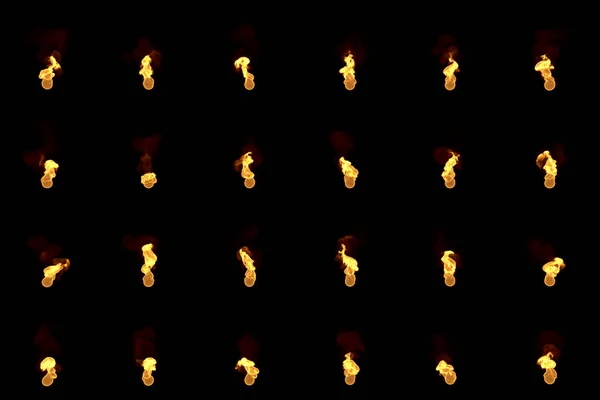 Karácsony vagy karácsony szép gyertyák koncepció - 24 renders of candle or match izzó lángok elszigetelt fekete, 3d illusztráció tárgyak — Stock Fotó