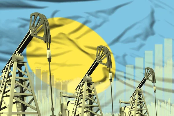 Petrol kuyularının endüstriyel çizimi - Bayrak arka planında Palau petrol endüstrisi kavramı. 3d Görüntü — Stok fotoğraf