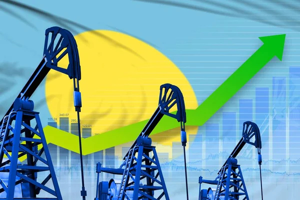 Palau bayrağının arka planında büyüyen grafik - Palau petrol endüstrisinin endüstriyel illüstrasyonu veya pazar konsepti. 3d Görüntü — Stok fotoğraf
