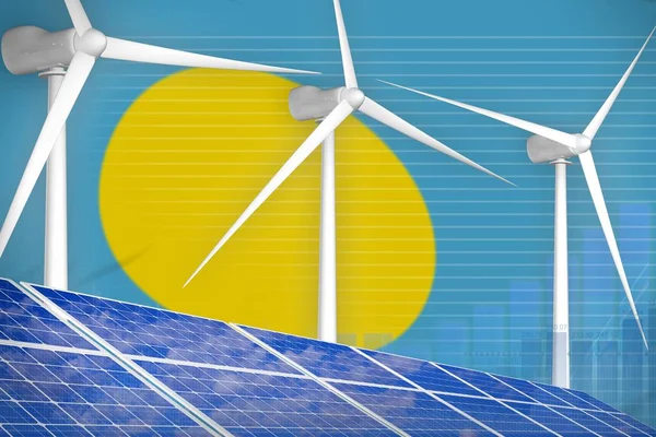 Palau solar and wind energy digital graph concept - alternative natural energy industrial illustration. 3D Illustration — 스톡 사진