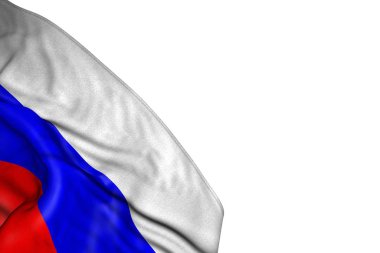 nice Russia flag with big folds lying flat in bottom left corner isolated on white - any feast flag 3d illustration