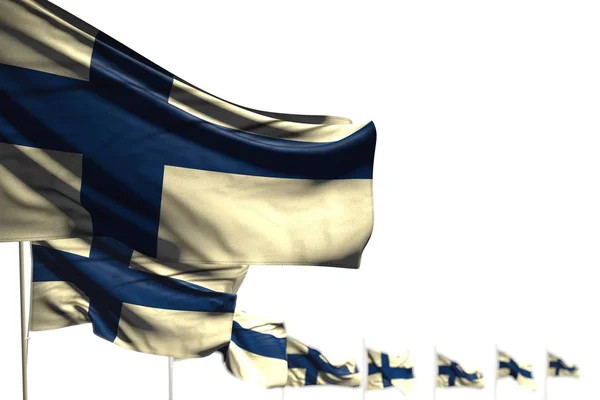 Wonderful Finland isolated flags placed diagonal, picture with soft focus and place for your text - any feast flag 3d illustration — ストック写真