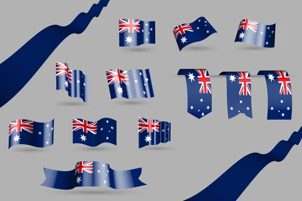 Muchas Banderas Australia Banderas Ondeando Marcadores Los Colores Bandera Azul — Archivo Imágenes Vectoriales