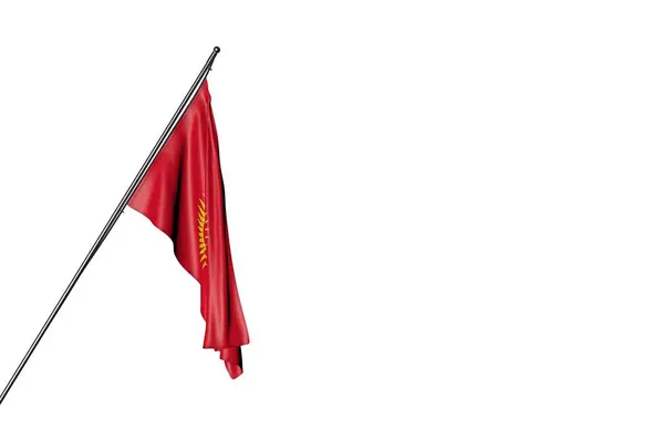 Wspaniały Kirgistan flaga wisi na rogu biegun izolowany na białym - każda flaga uroczystości 3d ilustracja — Zdjęcie stockowe