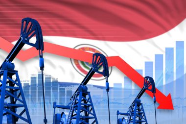 Paraguay bayrak arkaplanının küçültülmesi ve düşmesi - Paraguay petrol endüstrisi veya pazar konseptinin endüstriyel çizimi. 3d Görüntü
