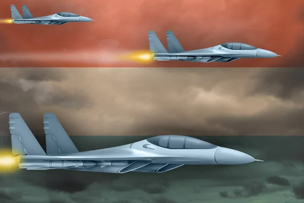 Koncepcja luksemburskich sił powietrznych. Samoloty atakują na tle flagi Luksemburga. 3d Ilustracja — Zdjęcie stockowe