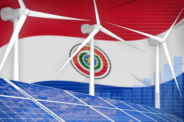 Paraguay güneş enerjisi ve rüzgar enerjisi dijital grafik konsepti - modern doğal enerji endüstriyel illüstrasyon. 3d Görüntü — Stok fotoğraf