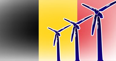 Belçika vektör illüstrasyonunda rüzgar alternatif enerjisi bayrak arka planında rüzgar çizimi siyah, sarı, kırmızı