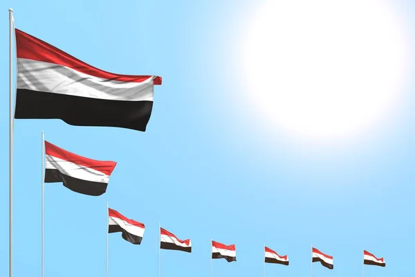 Niedlich Viele Jemen Flaggen Schräg Blauen Himmel Platziert Mit Platz — Stockfoto