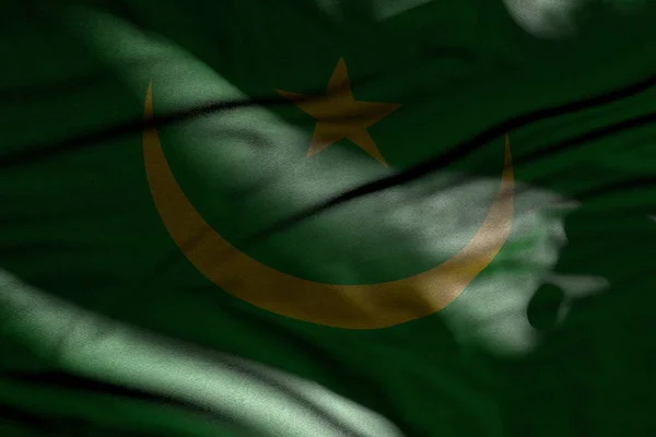 Wunderbare Illustration Der Dunklen Mauretanischen Flagge Mit Falten Lag Schatten — Stockfoto