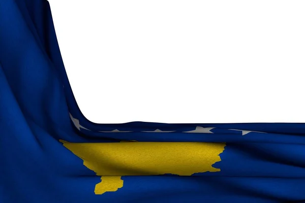 Wonderful isolated mockup of Kosovo flag hanging in corner on white with empty place for your text - any celebration flag 3d illustration — Stock Photo, Image