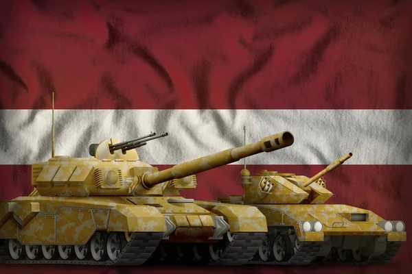 Tanks Met Oranje Camouflage Achtergrond Van Letse Vlag Letland Tank — Stockfoto