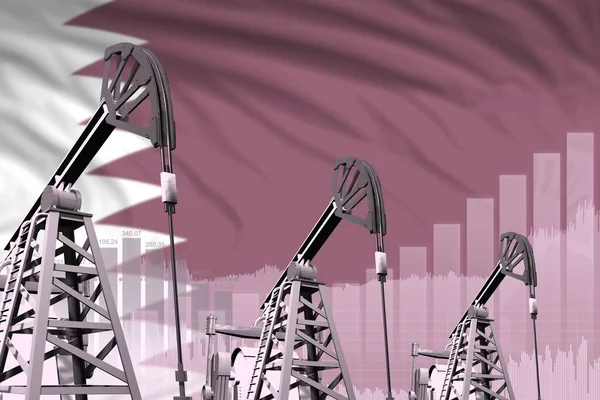 Qatar oil and petrol industry concept, industrial illustration on Qatar flag background. 3D Illustration