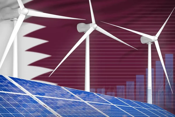 Qatar solar and wind energy digital graph concept  - renewable energy industrial illustration. 3D Illustration