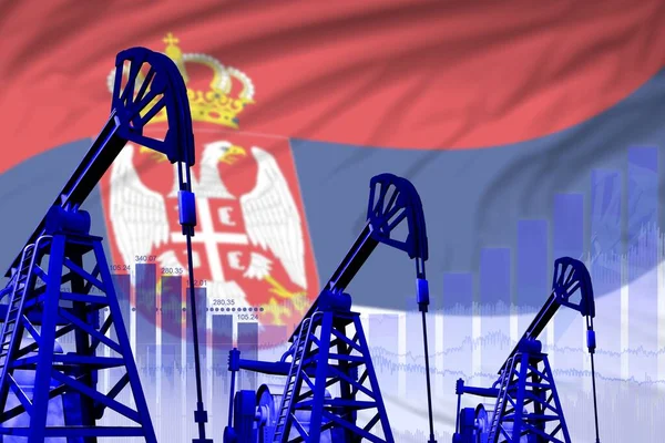 Serbia oil and petrol industry concept, industrial illustration on Serbia flag background. 3D Illustration