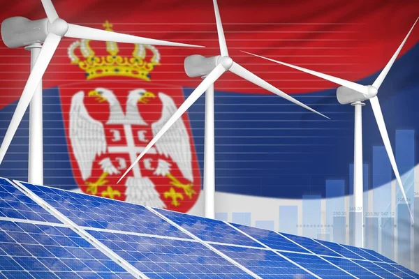 Serbia solar and wind energy digital graph concept  - alternative energy industrial illustration. 3D Illustration