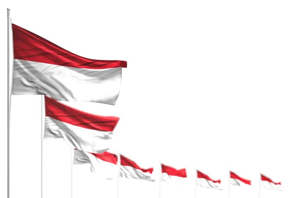 Ładny Monako Pojedyncze Flagi Umieszczone Przekątnej Zdjęcie Miękkim Ostrości Miejsca — Zdjęcie stockowe