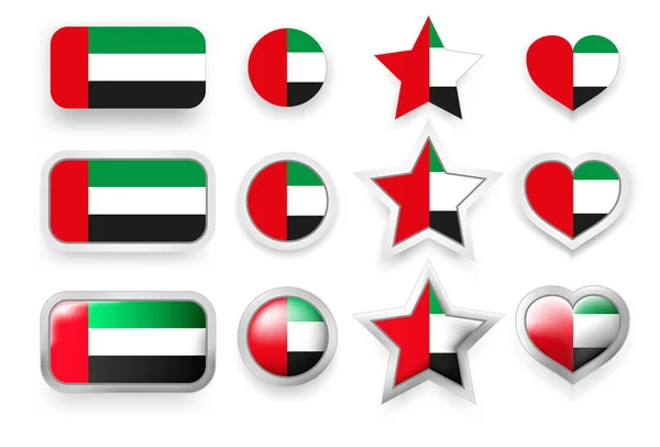 Set Von Vektor Etiketten Der Vereinigten Arabischen Emirate Flagge Knopf — Stockvektor