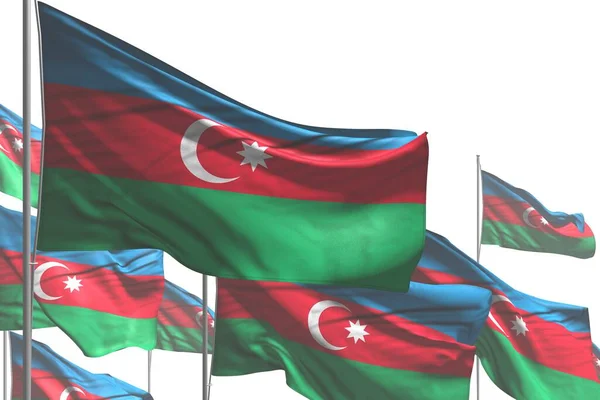 Beautiful Many Azerbaijan Flags Wave Isolated White Any Feast Flag — Stock Photo, Image