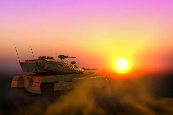 Ilustração Militar Tanque Amarelo Exército Com Projeto Fictício Por Sol — Fotografia de Stock