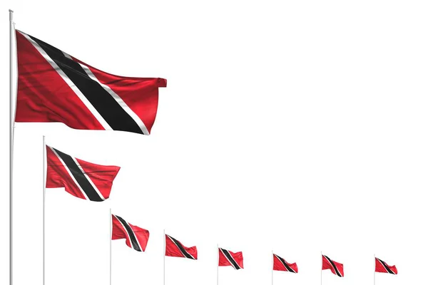 许多特里尼达和多巴哥的国旗被放置在白色的对角线上 与你的内容相对立 任何庆祝旗3D插图 — 图库照片